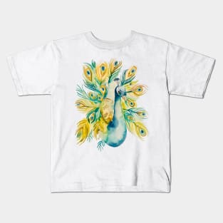 Stunning Watercolor Peacock Kids T-Shirt